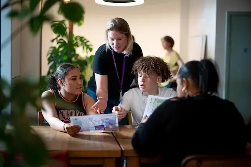 Family sat at a table